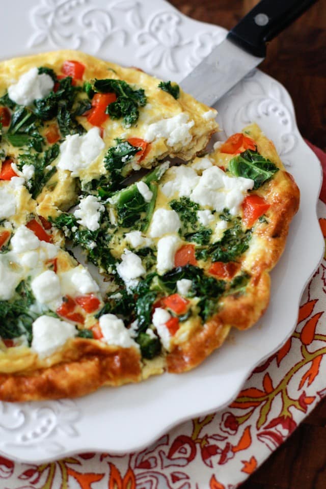 Kale Red Pepper and Goat Cheese Frittata - a healthy recipe perfect for breakfast, lunch or dinner!