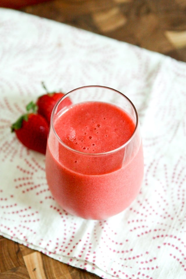 This Strawberry, Grapefruit and Ginger Smoothie will give you a refreshing energy boost any time of day. Filled with seasonal fruit, it's makes a great nutritious snack or addition to breakfast!