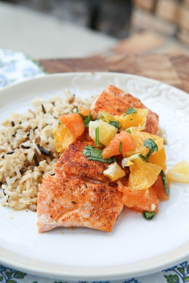 Pan Seared Blackened Salmon with Citrus Salsa - healthy and easy salmon recipe, great for anyone trying to get more salmon into their diet.