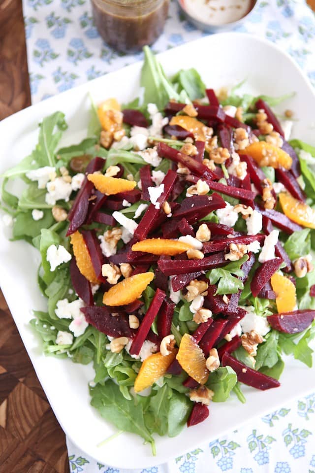 spring beet and goat cheese salad with walnuts