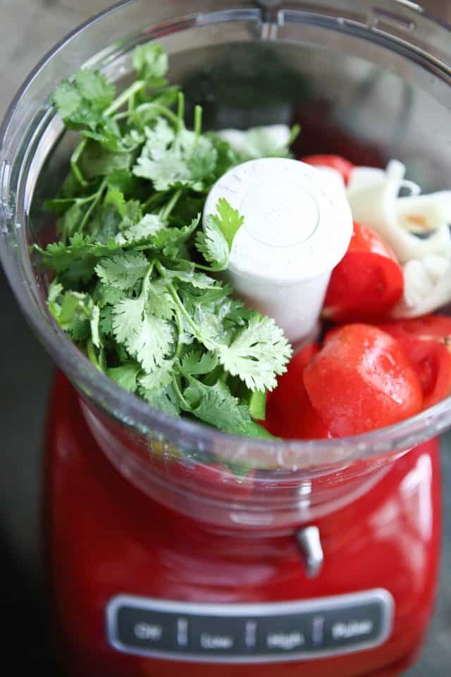 salsa ingredients in a food processor