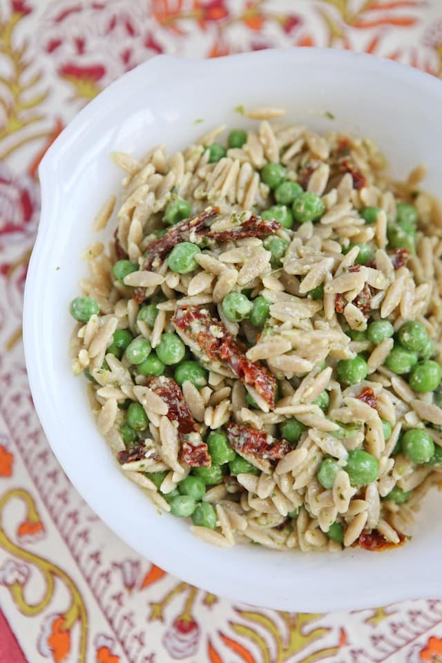 Whole Wheat Orzo with Pesto and Peas