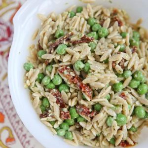 Whole Wheat Orzo with Pesto and Peas