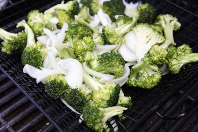 Grilled Broccoli and Vidalia Onion with Pine Nuts and Fresh Parmesan Cheese