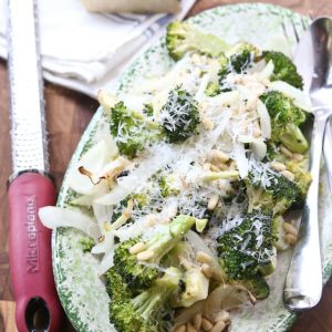 Grilled Broccoli and Vidalia Onion with Pine Nuts and Fresh Parmesan Cheese