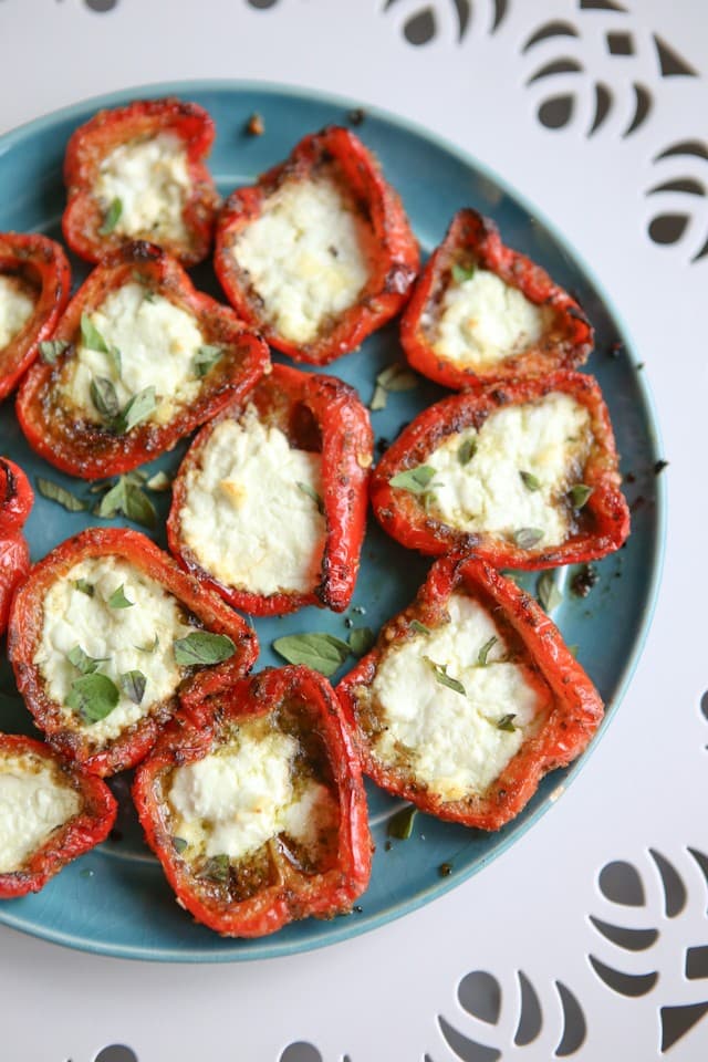 Roasted Red Peppers with Pesto and Goat Cheese