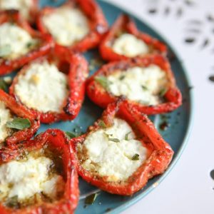 Roasted Red Peppers with Pesto and Goat Cheese