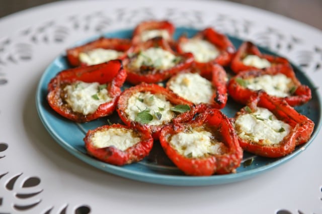 Roasted Red Peppers with Pesto and Goat Cheese