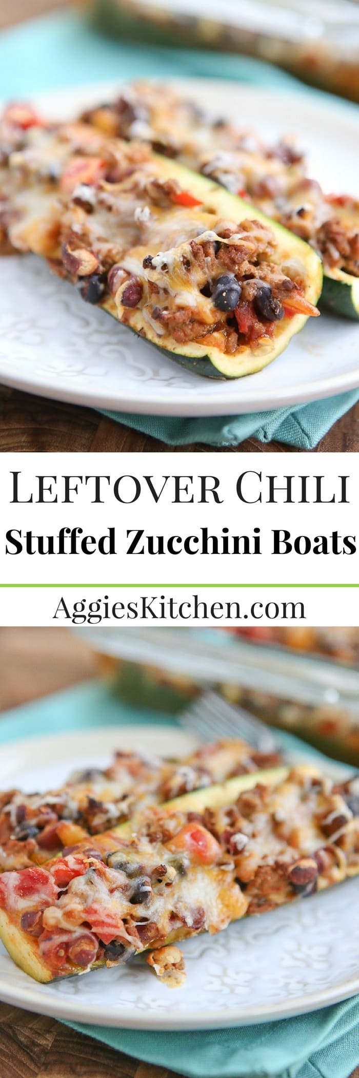 Leftover Chili Stuffed Zucchini Boats