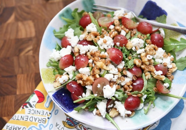 Packed with incredible flavor and nutrition, this Wheat Berry and Arugula Salad with Grapes and Nuts will quickly become your new favorite salad! 