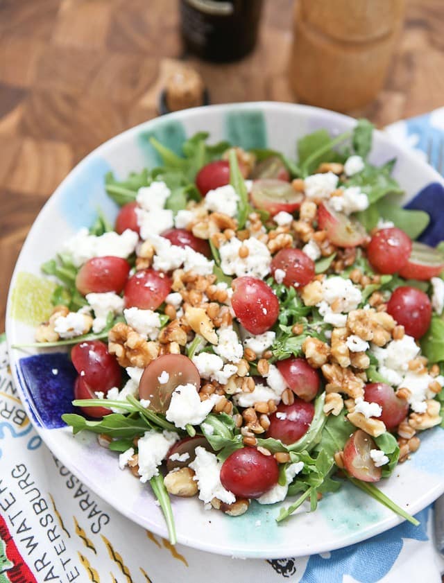 Wheat Berry and Arugula Salad with Grapes and Nuts