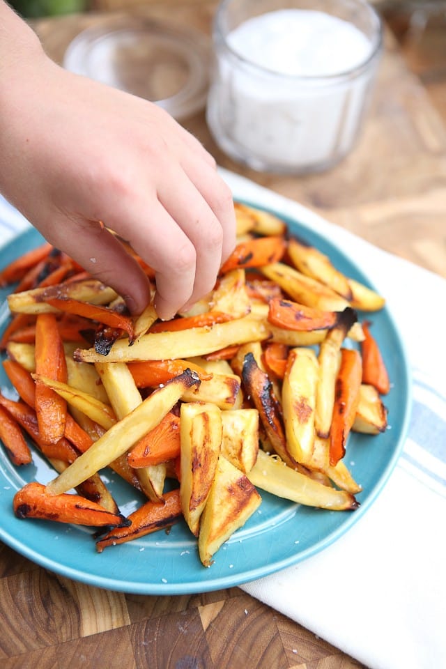 Honey Roasted Parsnips and Carrots - my kids LOVED these!