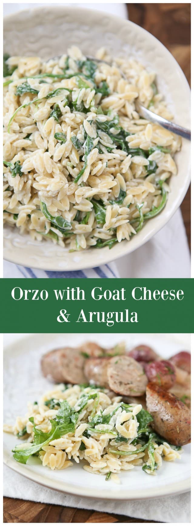 Orzo with Goat Cheese and Arugula from aggieskitchen.com - my family loves when I make this pasta side dish!