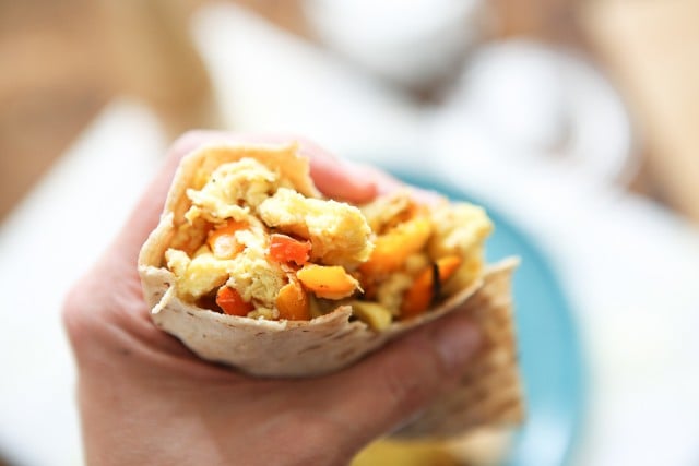 Simply sauteed bell peppers scrambled with eggs and mozzarella cheese. Stuff in a pita and you have breakfast, lunch or dinner!