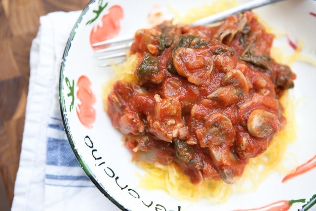 This Spaghetti Squash with Sausage and Mushroom Bolognese is a hearty low carb meal full of flavor!  One of my favorites.