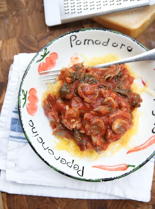 This Spaghetti Squash with Sausage and Mushroom Bolognese is a hearty low carb meal full of flavor!  One of my favorites.