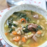 It's definitely soup season and one of my family's favorite soups is this Smoked Sausage, White Bean and Spinach Soup. Will warm you right up!