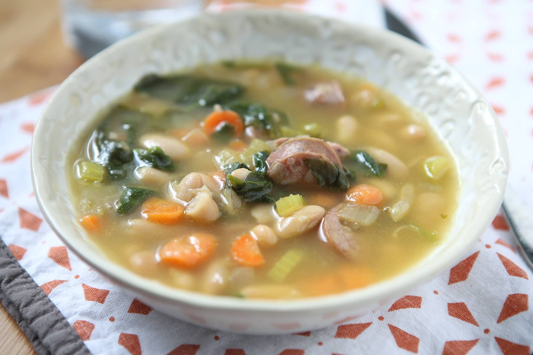 Smoked Sausage And White Bean Soup With Spinach Aggie S Kitchen
