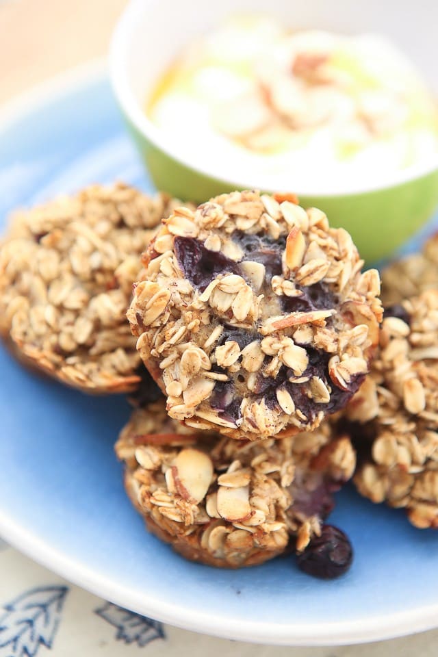 We love this recipe for Blueberry Almond Oatmeal Bites for breakfast or a healthy snack! Serve with vanilla Greek yogurt and a drizzle of honey, so good!