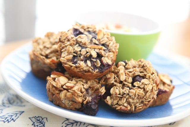 We love this recipe for Blueberry Almond Oatmeal Bites for breakfast or a healthy snack! Serve with vanilla Greek yogurt and a drizzle of honey, so good!