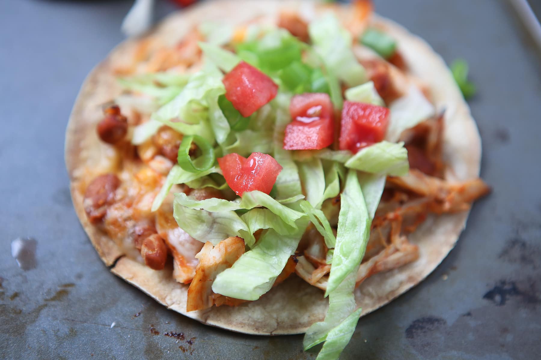 Salsa Chicken and Bean Baked Tostadas 