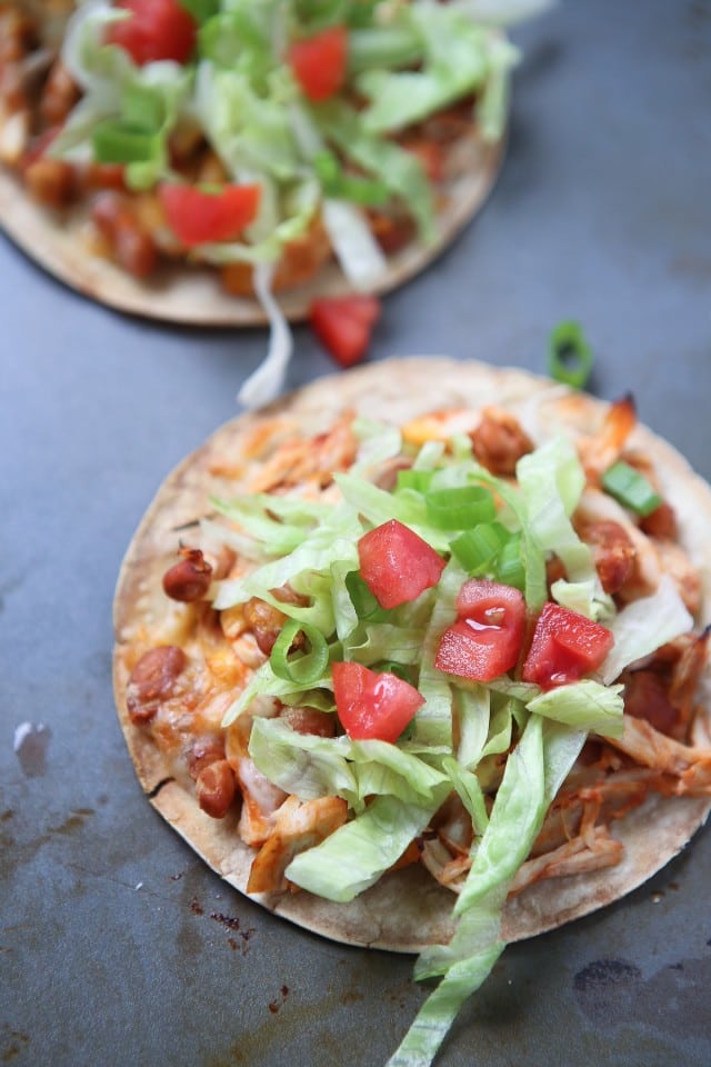 Simple Salsa Chicken and Bean Tostadas - my family loves this dinner and it's a perfect recipe for any night of the week!