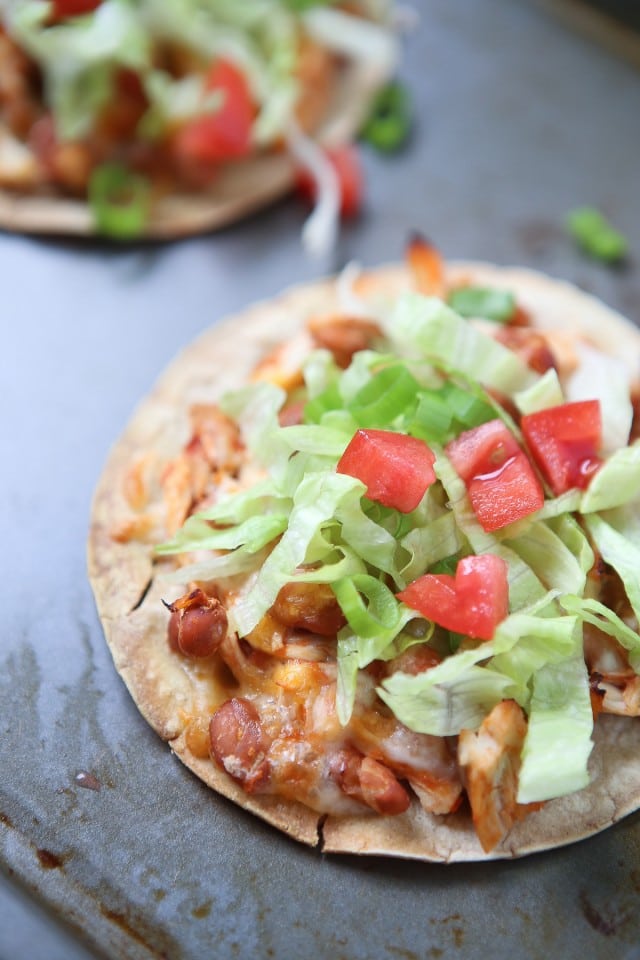 Simple Salsa Chicken and Bean Tostadas - my family loves this dinner and it's a perfect recipe for any night of the week!