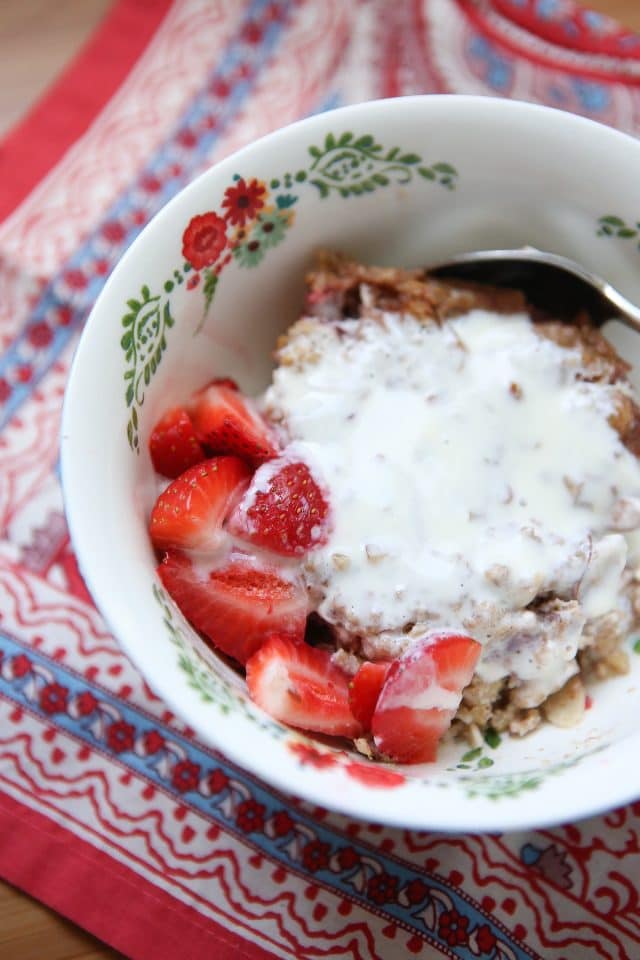 Great for feeding a crowd at breakfast, or for meal prep! My family loves this Strawberry Almond Baked Steel Cut Oatmeal - add yogurt and fresh fruit for a powerful start to your day! Recipe via aggieskitchen.com