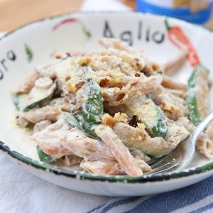 A childhood favorite of mine (with a twist) - Whole Wheat Pasta with Ricotta, Zucchini and Walnuts. Recipe via aggieskitchen.com #FisherUnshelled