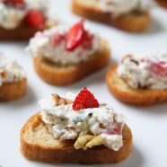 For your next summer get together! Strawberry Basil Goat Cheese Spread with Walnuts - served on crunchy toasts or crackers and drizzled with honey. So good! Recipe via aggieskitchen.com #FisherUnshelled