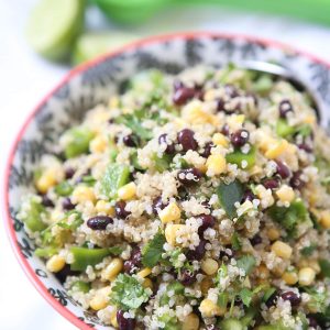 If you have been wanting (or reluctant) to try quinoa, this recipe is for you! This Corn and Black Bean Quinoa Salad is a favorite in my house! A wonderful vegetarian meal or side dish for your main meal. Recipe via aggieskitchen.com