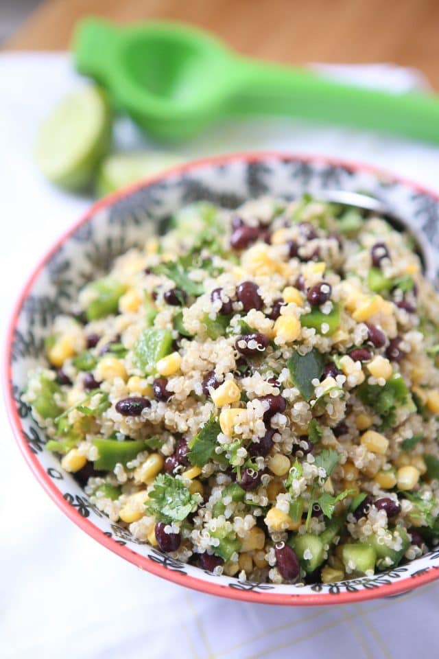 If you have been wanting (or reluctant) to try quinoa, this Corn & Black Bean Quinoa Salad recipe is for you! This Corn and Black Bean Quinoa Salad is a favorite in my house! A wonderful vegetarian meal or side dish for your main meal. Recipe via aggieskitchen.com