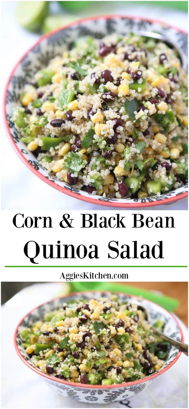 If you have been wanting (or reluctant) to try quinoa, this Corn & Black Bean Quinoa Salad recipe is for you! This Corn and Black Bean Quinoa Salad is a favorite in my house! A wonderful vegetarian meal or side dish for your main meal. Recipe via aggieskitchen.com