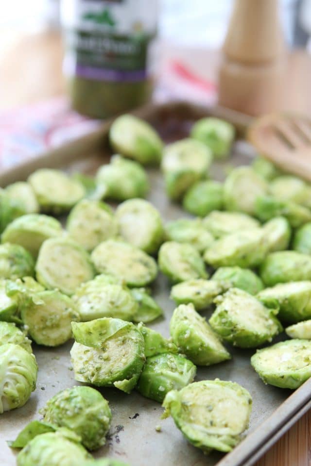 Pesto Roasted Brussels Sprouts Recipe | Aggie's Kitchen