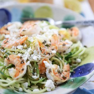 Healthy and simple, Skinnytaste Zoodles with Shrimp and Feta comes together in just 15 minutes! Low carb and low calorie recipe from Skinnytaste Fast and Slow Cookbook, via aggieskitchen.com