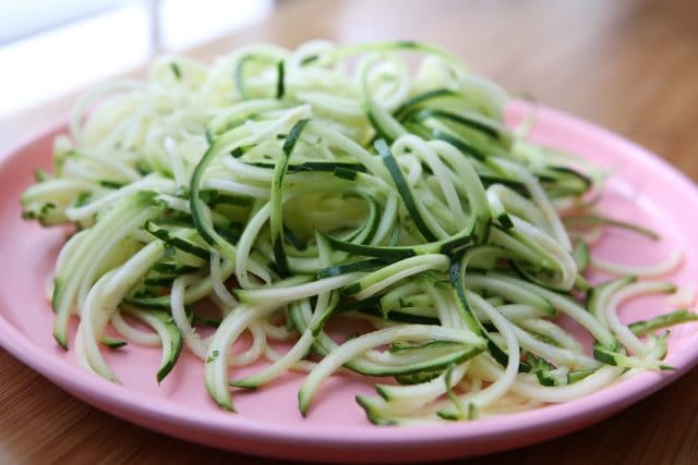 zoodles (spiralized zucchini) on a plate