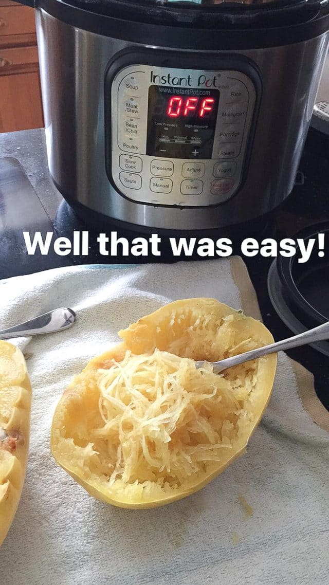 cooked spaghetti squash on counter with instant pot