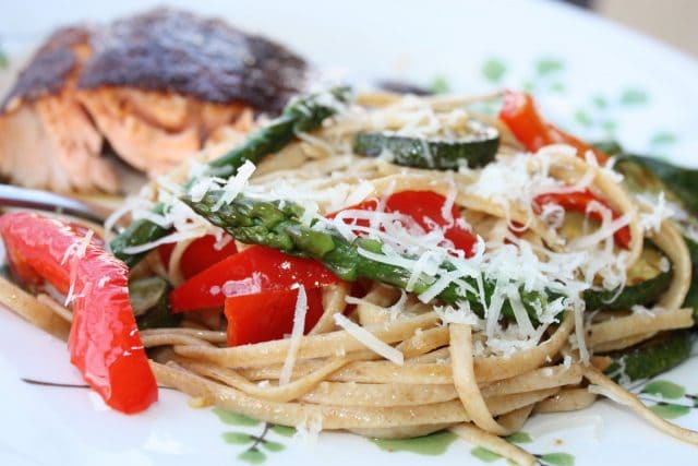 Linguine with Spring Vegetables makes a great light side pasta dish to grilled seafood or chicken, or just enjoy on it's own! I love to use whole wheat pasta for extra protein and nutrition. Recipe via aggieskitchen.com