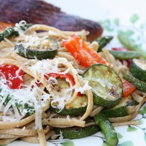 Linguine with Spring Vegetables makes a great light side pasta dish to grilled seafood or chicken, or just enjoy on it's own! I love to use whole wheat pasta for extra protein and nutrition. Recipe via aggieskitchen.com