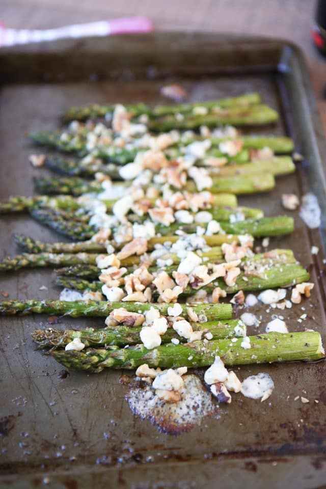 roasted asparagus with balsamic, gorgonzola and walnuts