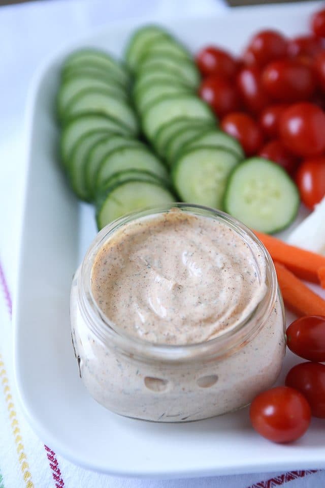 Break out the veggies and your favorite dippers for this creamy, kicked-up Chipotle Ranch Greek Yogurt Dip! Recipe via aggieskitchen.com #UndeniablyDairy