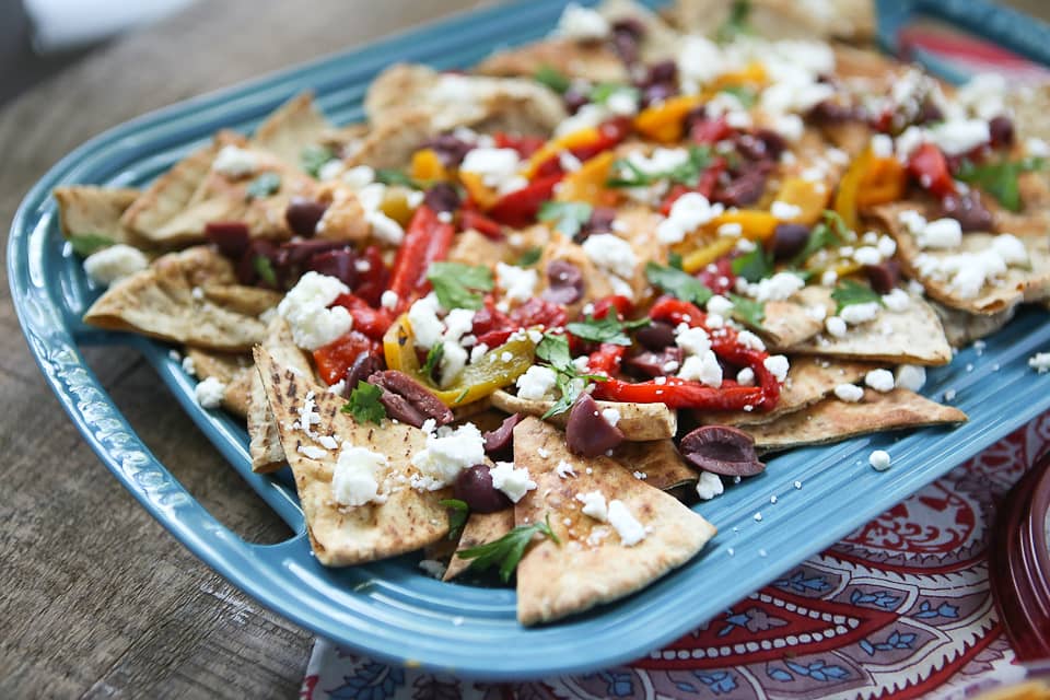 Vegetarian Mediterranean Nachos - Easy Appetizer or Light Meal