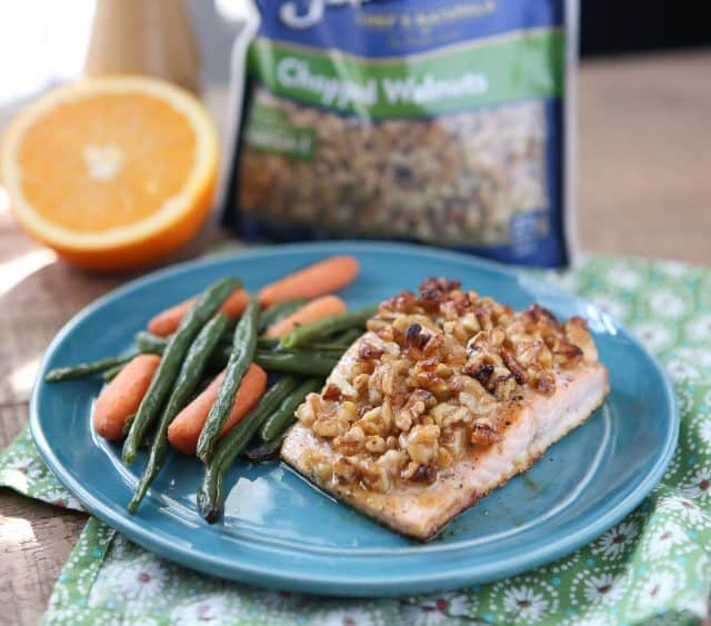 Orange Walnut Crusted Salmon is a great option for a fresh and light dinner. High in protein, low in carbs and heart healthy - ready in just under 30 minutes!