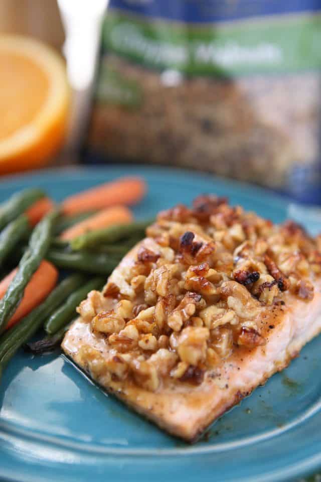 Orange Walnut Crusted Salmon is a great option for a fresh and light dinner. High in protein, low in carbs and heart healthy - ready in just under 30 minutes!